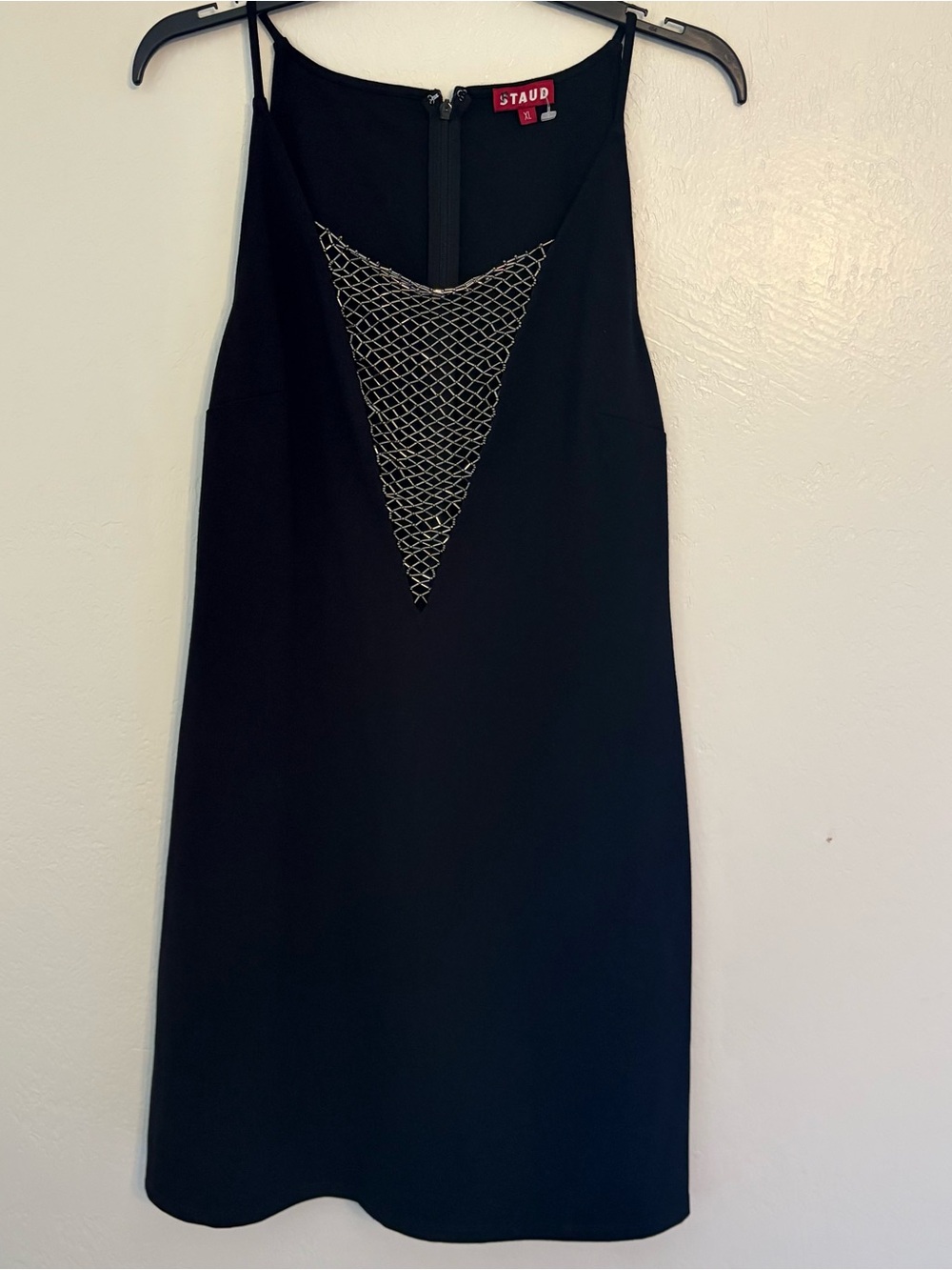 STAUD Black Mini Dress with Silver Mesh Inset